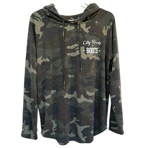 City Roots in Boots Oversized Green Camouflage Long-Sleeve Hoodie